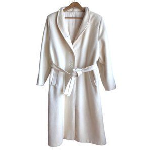 Vintage Ivory White Wool Coat Extra Large XL Waist Tie